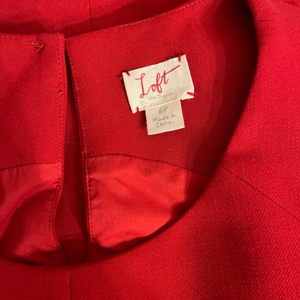Loft Red Pleat Waist Dress - Picture 2 of 3
